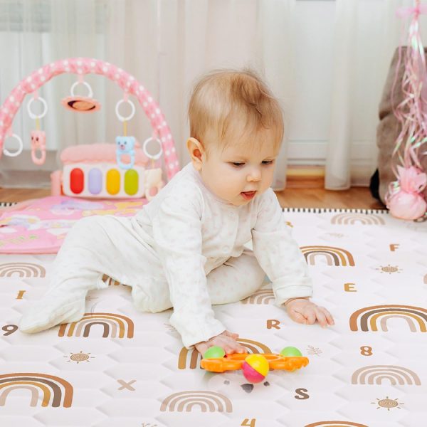 Boho Rainbow White Baby Play Mat - Non-Slip & Educational