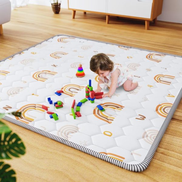 Boho Rainbow White Baby Play Mat - Non-Slip & Educational