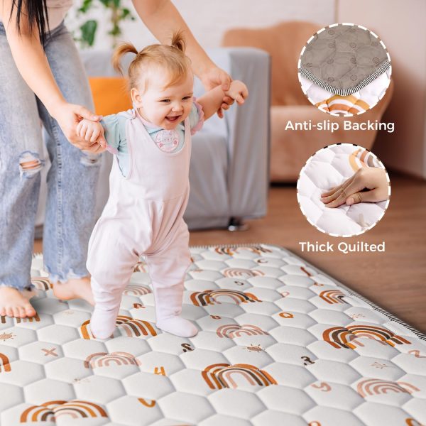 Boho Rainbow White Baby Play Mat - Non-Slip & Educational