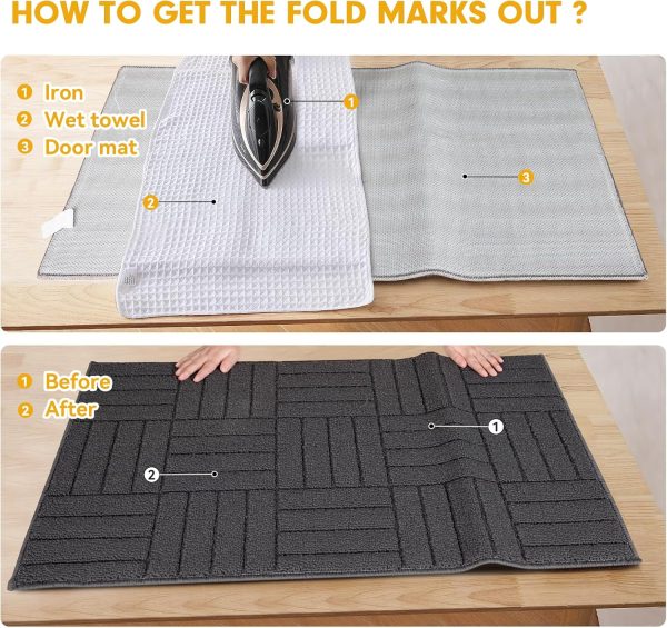 Door Mat - Non-Slip & Absorbent | Charcoal Gray Line Pattern