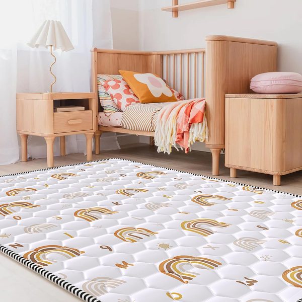 Boho Rainbow White Baby Play Mat - Non-Slip & Educational